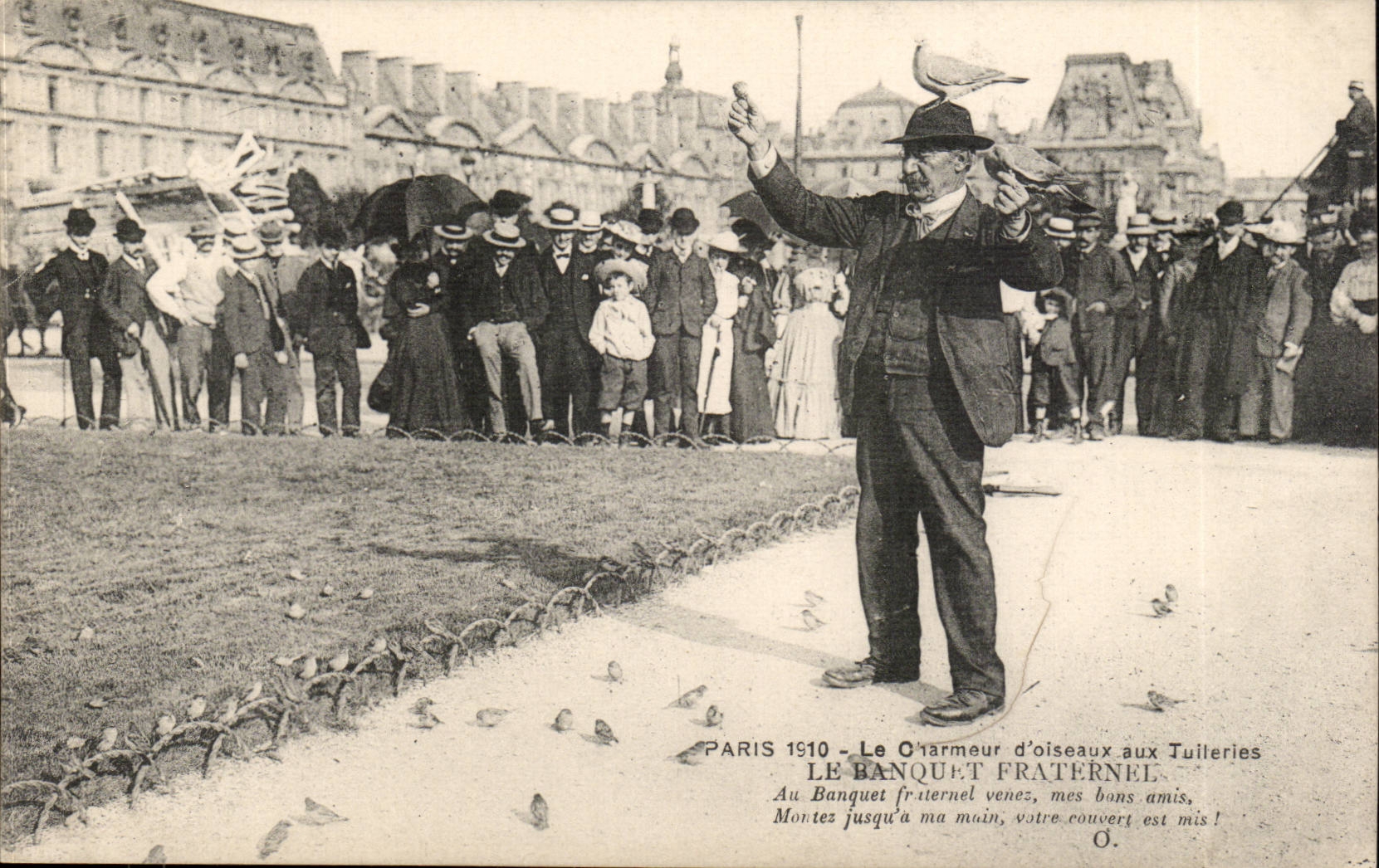 CPA Paris Charmer of birds to Louvre Tileries the fraternal banquet! TOP Folklore Small Trades (pigeons)