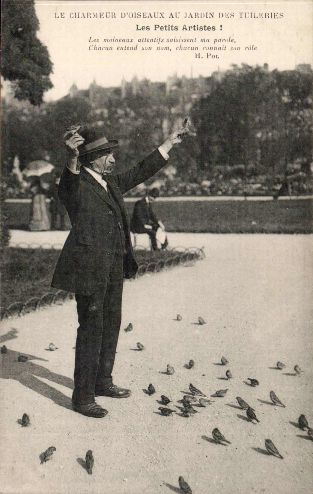 CPA Paris Charmer of birds to Louvre Tileries small artists! TOP Folklore Small Trades (pigeons)