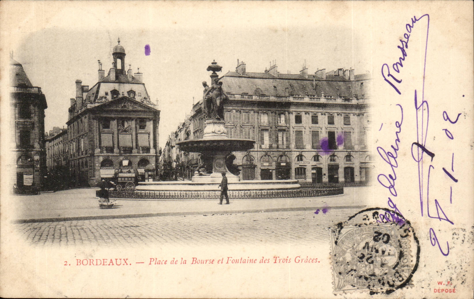 Bordeaux - Place of the Stock Exchange It and Fountain of Three Graces - CPA