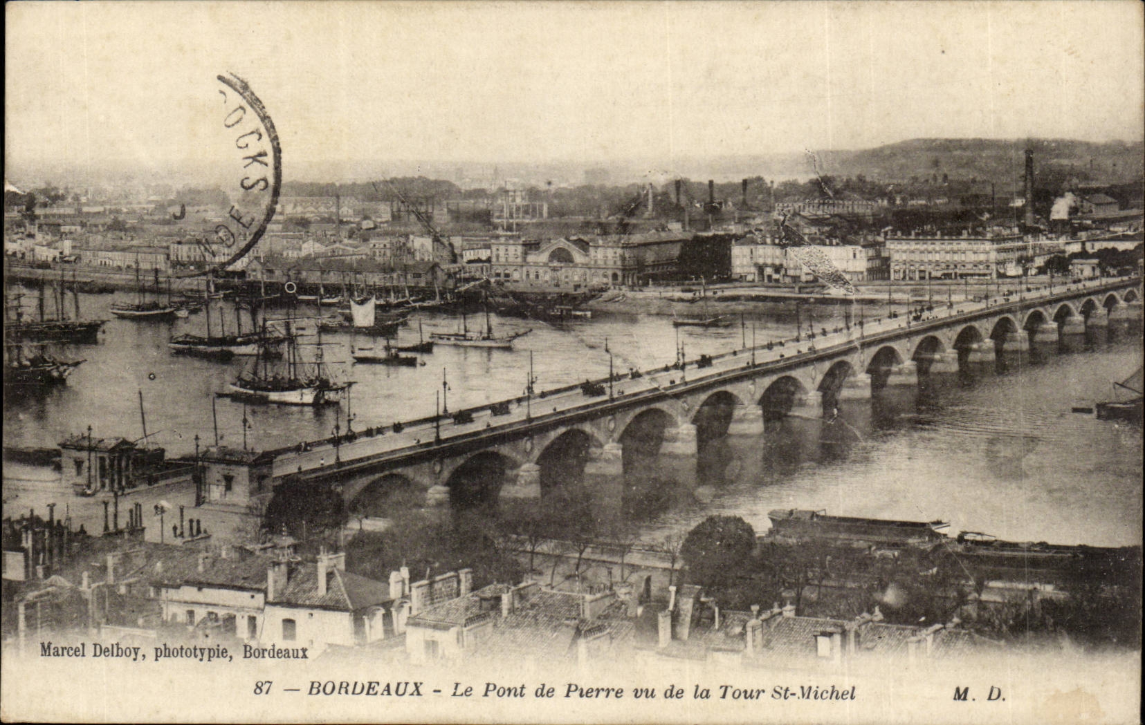 Bordeaux - the Bridge of Pierre seen of the Tower St Michel - CPA