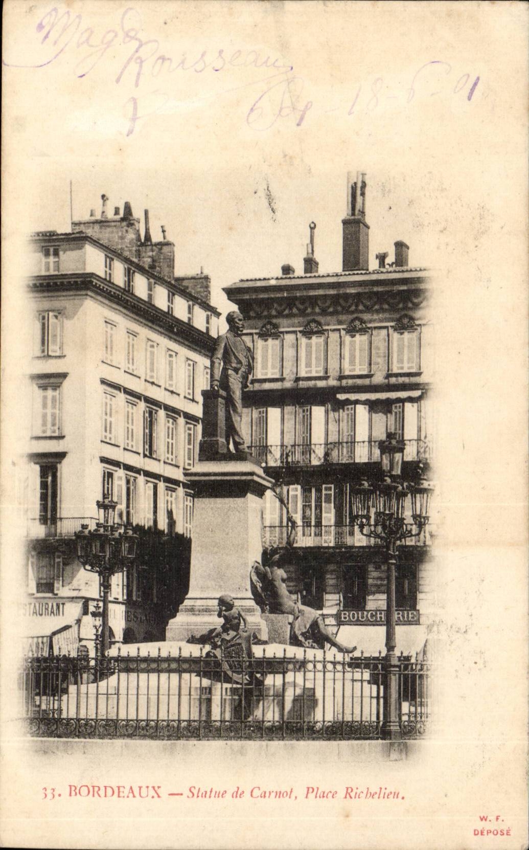 Bordeaux - Statue of Carnot Richelieu Places - CPA