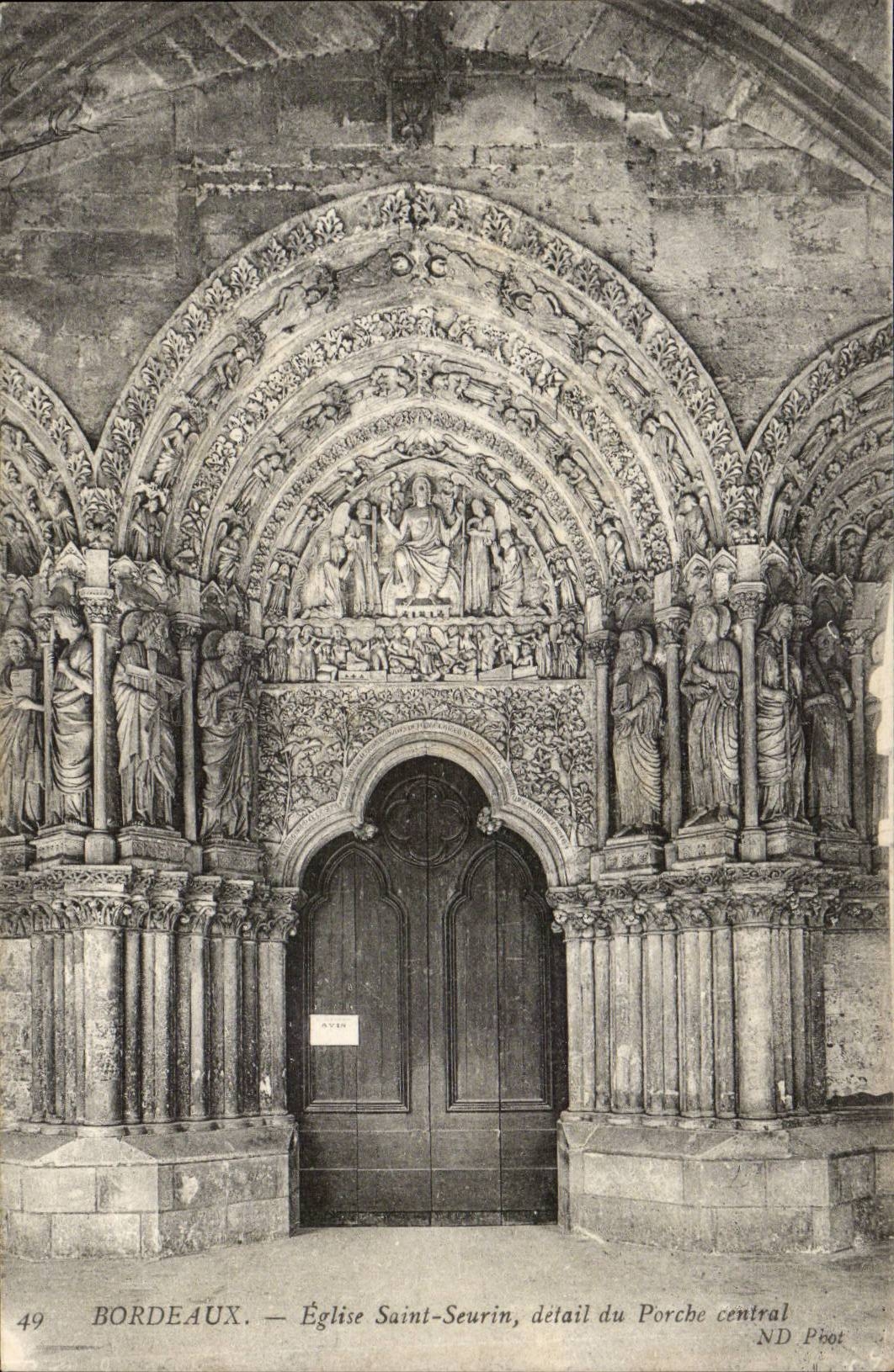 Bordeaux - Church Saint Seurin detail of the Central Porch - CPA