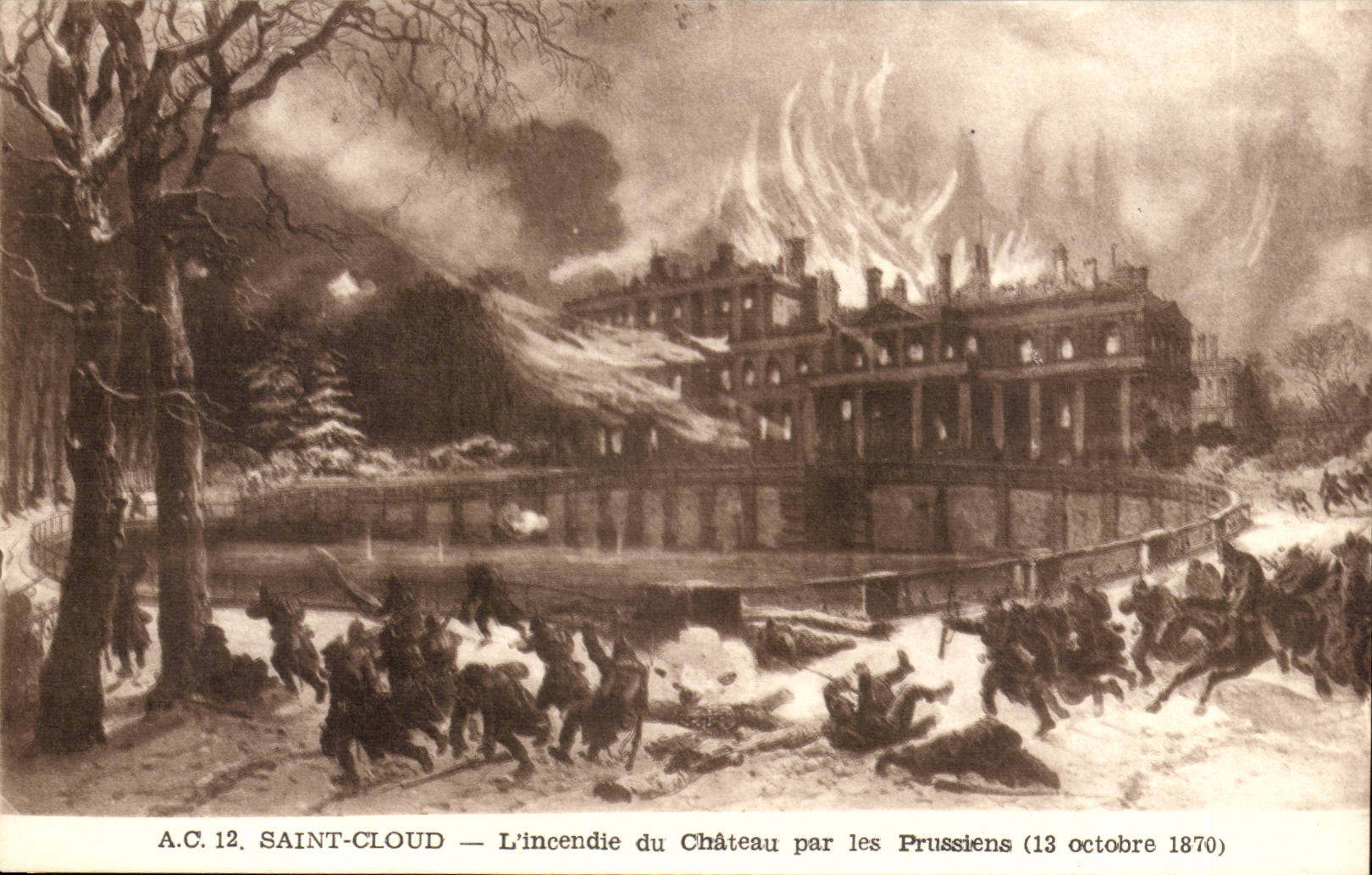 Saint Cloud CPA l'incendie du chateau par les Prussiens 13 octobre 1870