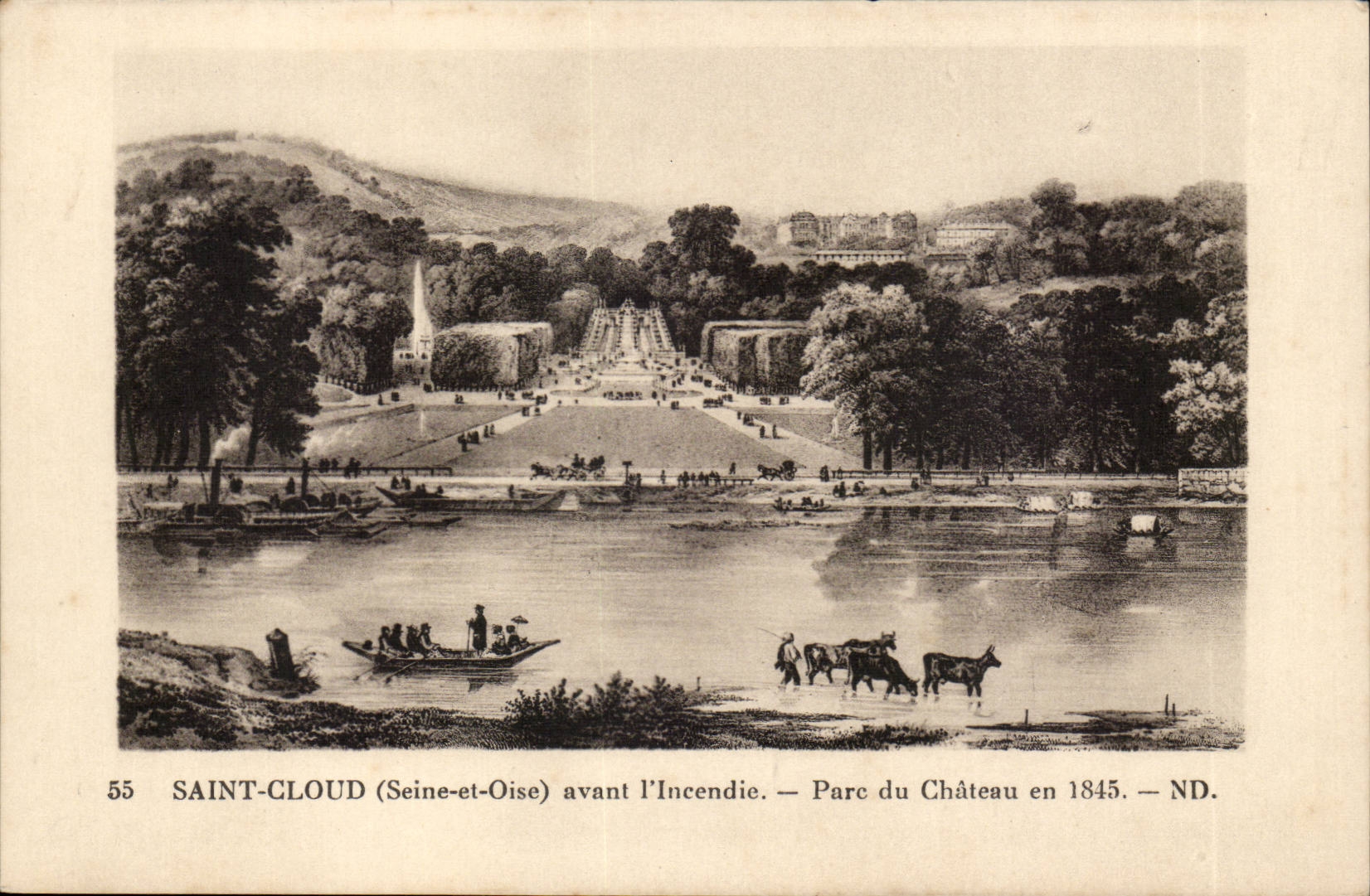 Saint Cloud CPA Avant l'incendie Parc du chateau en 1845