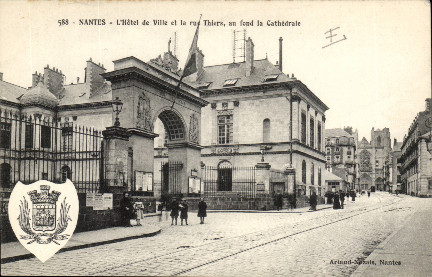 Nantes CPA Town hall and the street Thiers at the bottom the cathedral