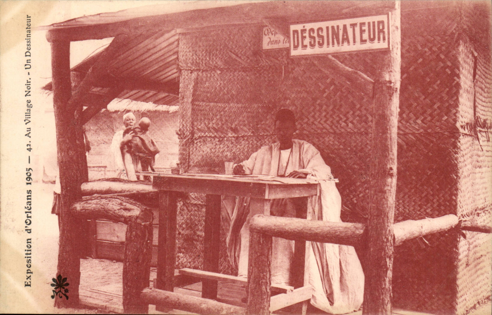 CPA Exposition d'Orleans 1905 Au village noir un dessnateur TOP (Afrique Africa petits metiers)