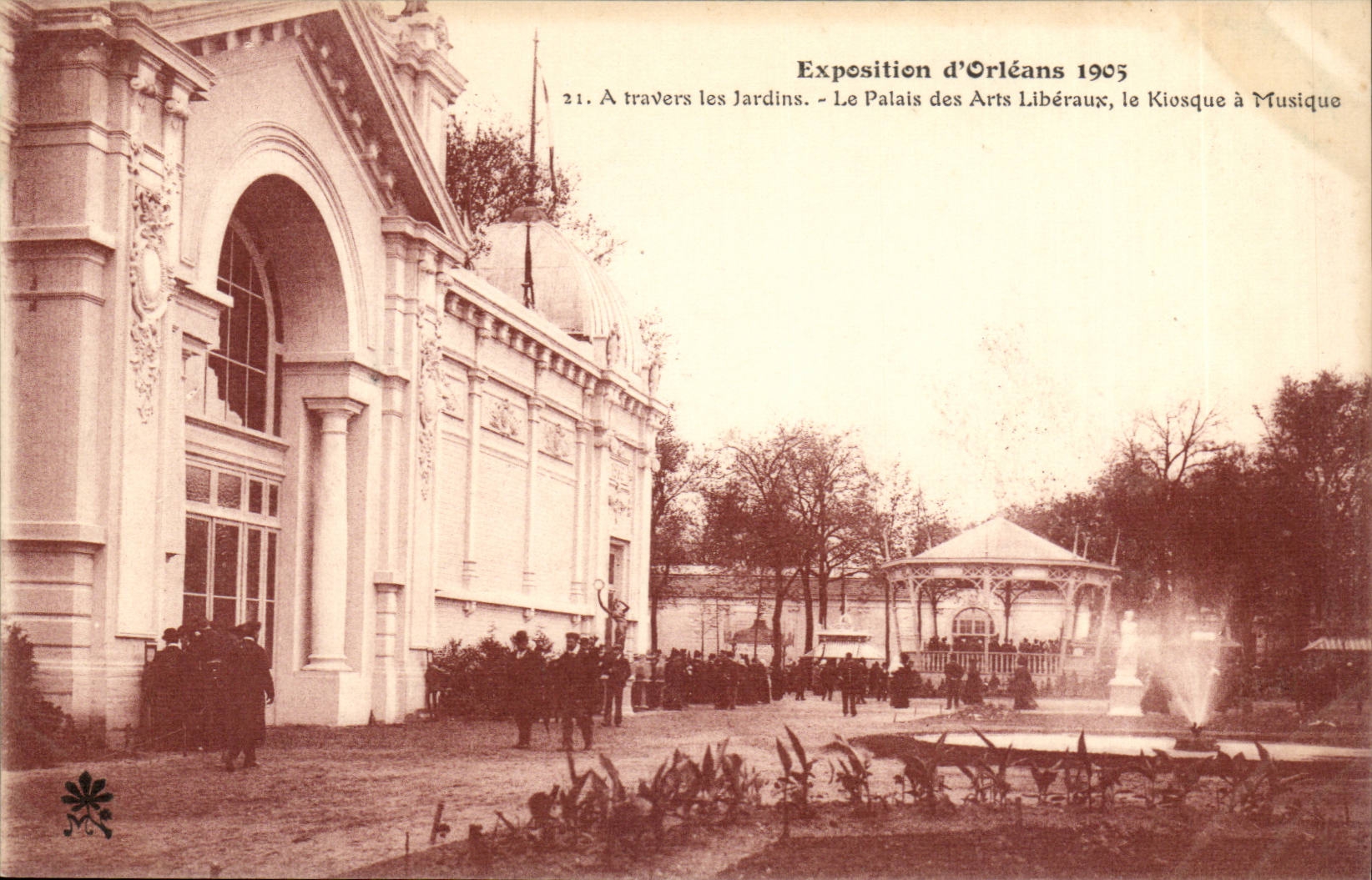 CPA Exposition d'Orleans 1905 a travers les jardins Le palais des arts liberaux le kiosque a musique