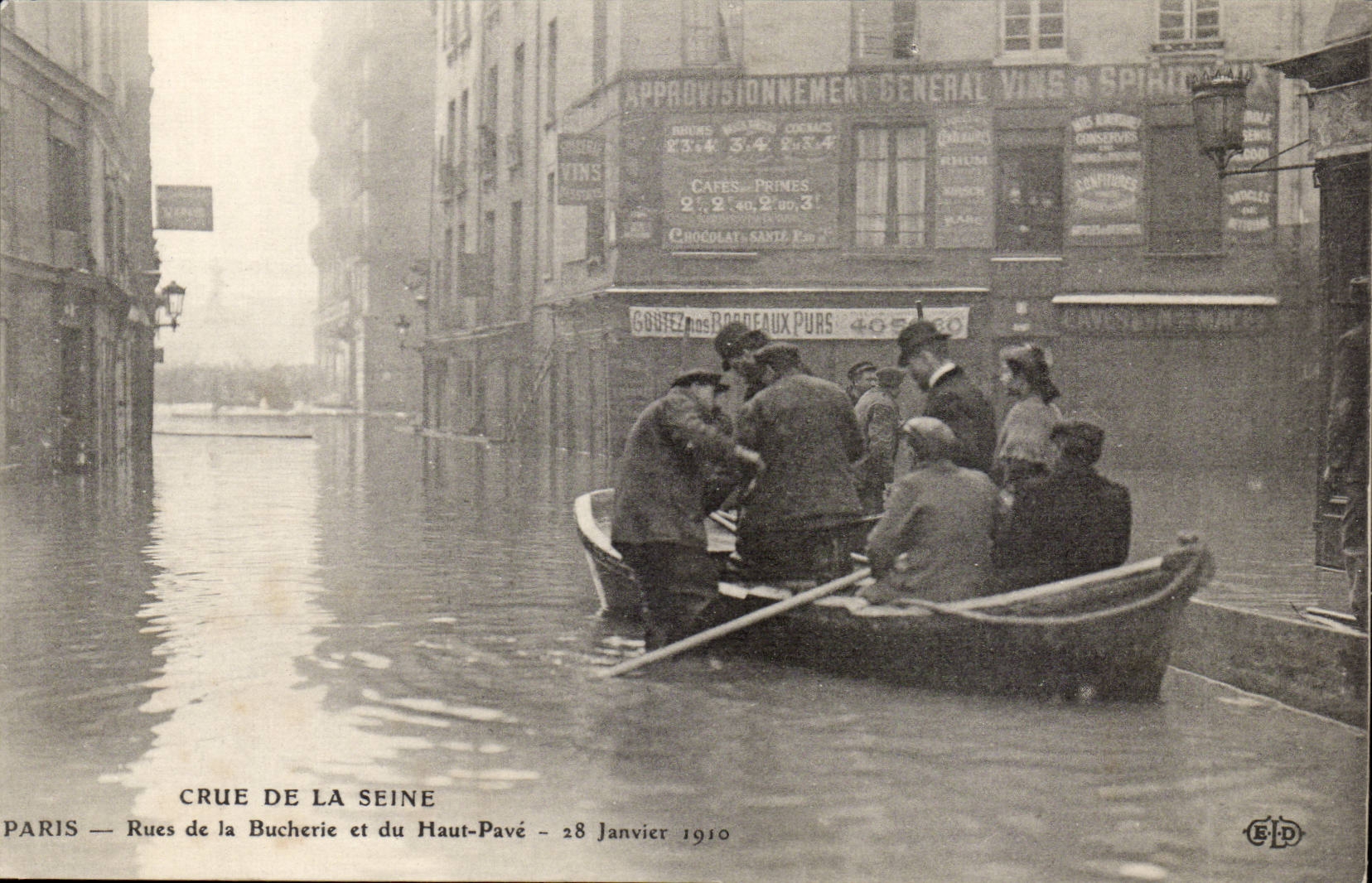 CPA Floods bets the great rising of the Seine (January 1910) streets of Bucherie and Top Paves January 28th 1910