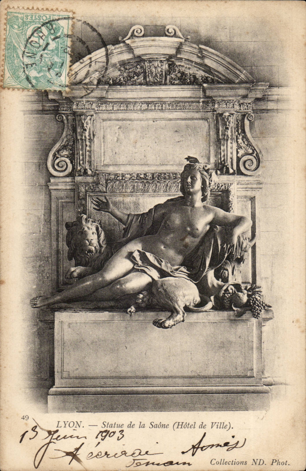 Lyon CPA Statue of the Saone (town hall)