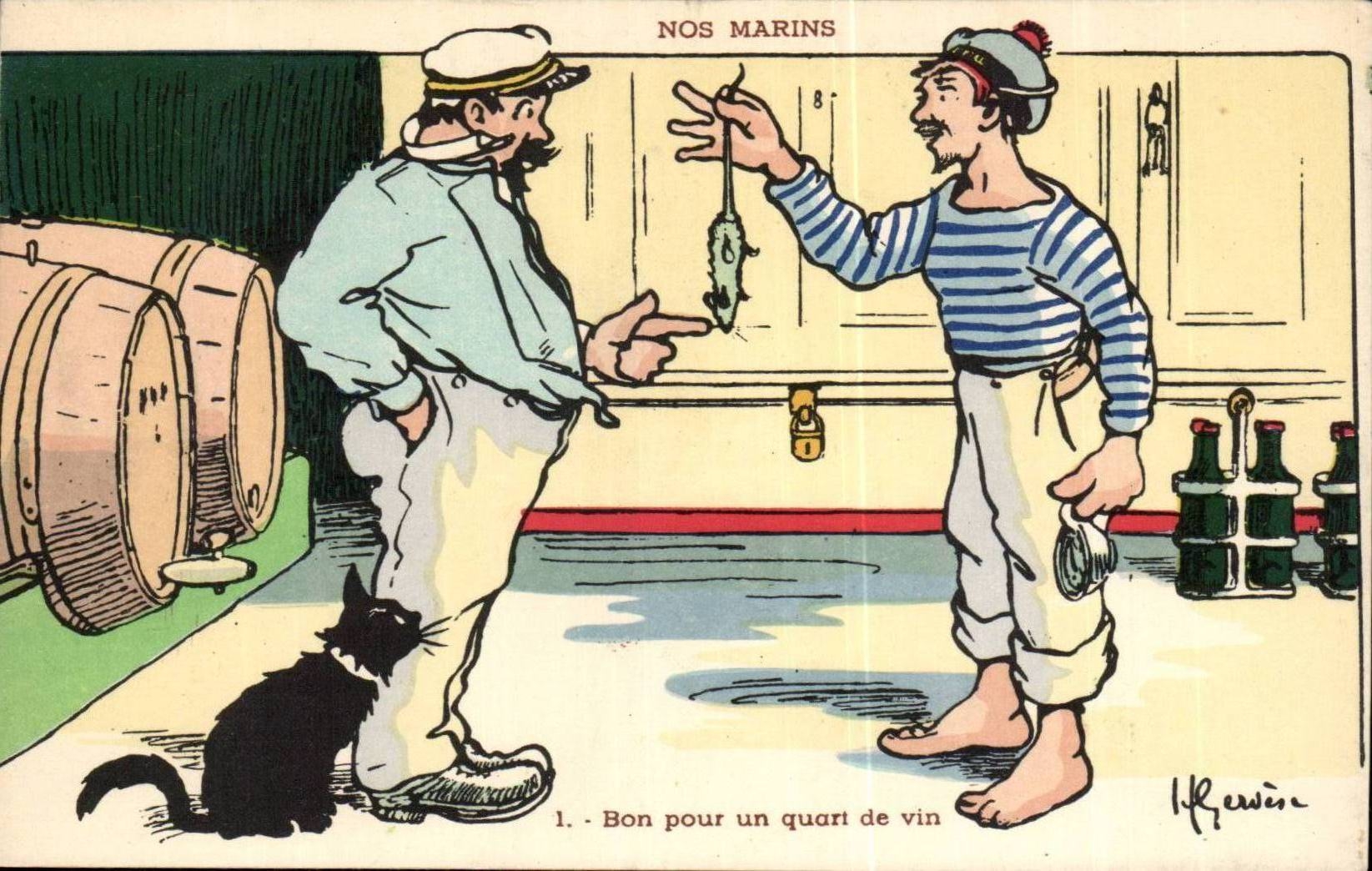 Our Good Sailors for a quarter of the wine cat-rat-boat-CPA Gervese Illustrator