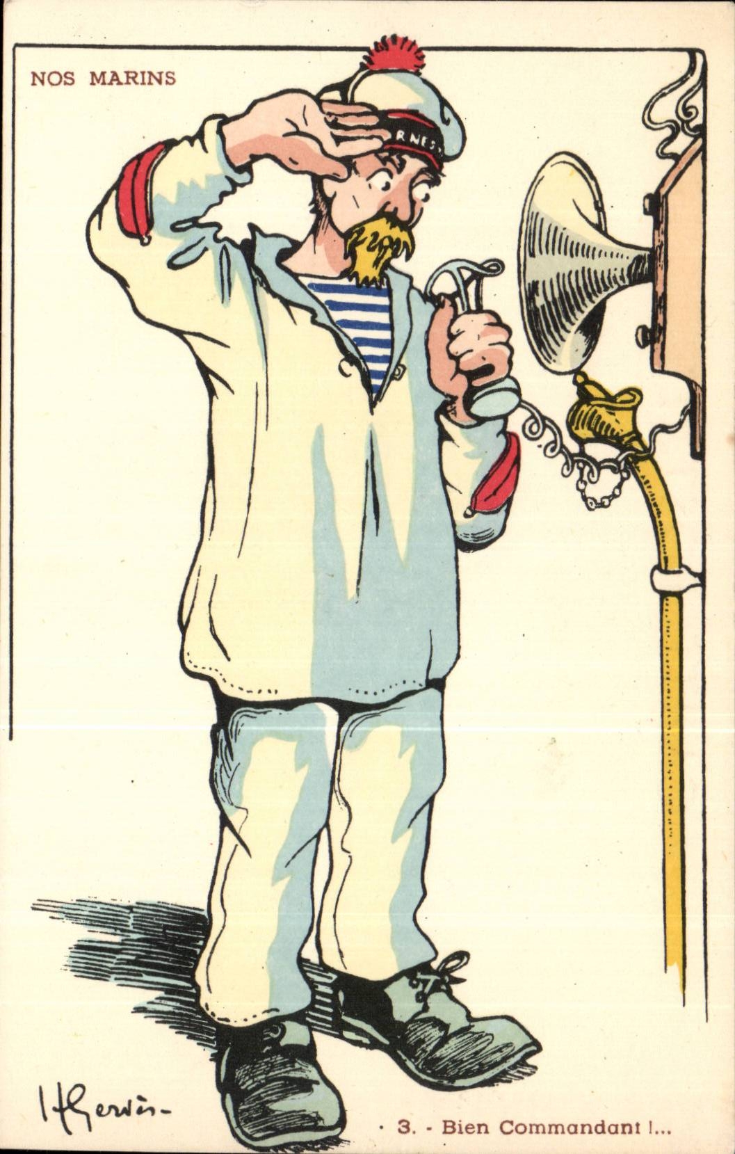 Our Sailors-Well Commander-boat-CPA Gervese Illustrator