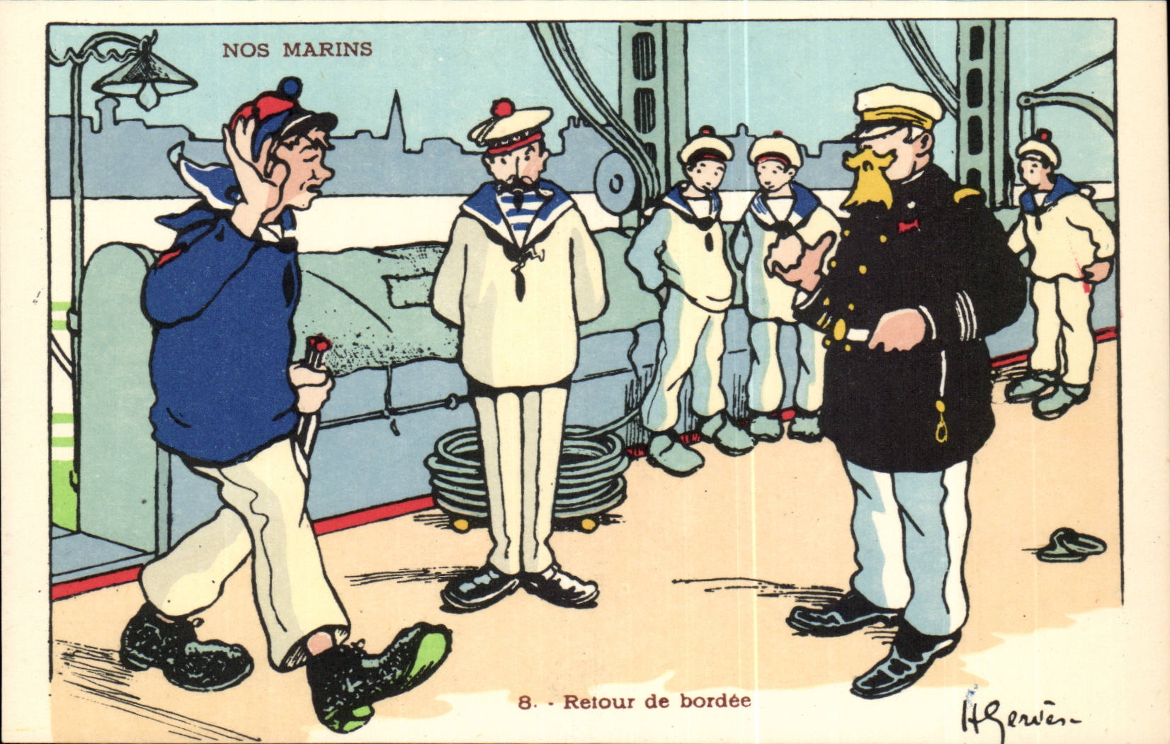 Our Sailor-Return of broadside--boat-CPA Gervese Illustrator