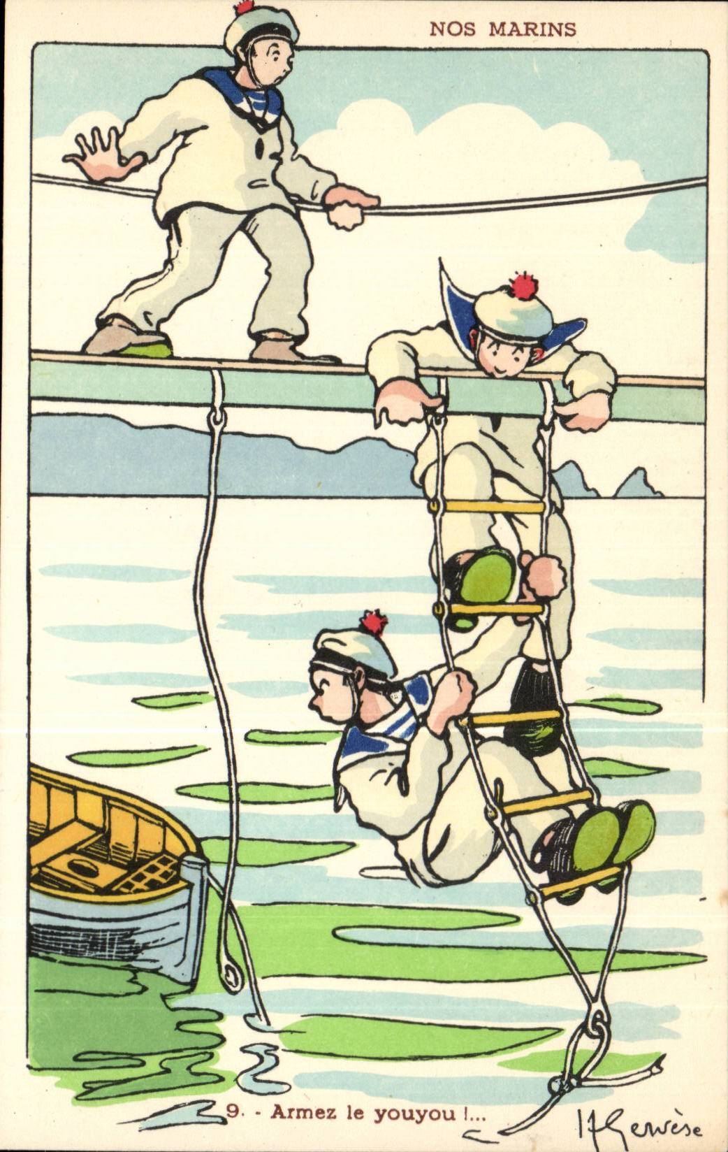 Our Sailor-Arm the dinghy--boat-CPA Gervese Illustrator