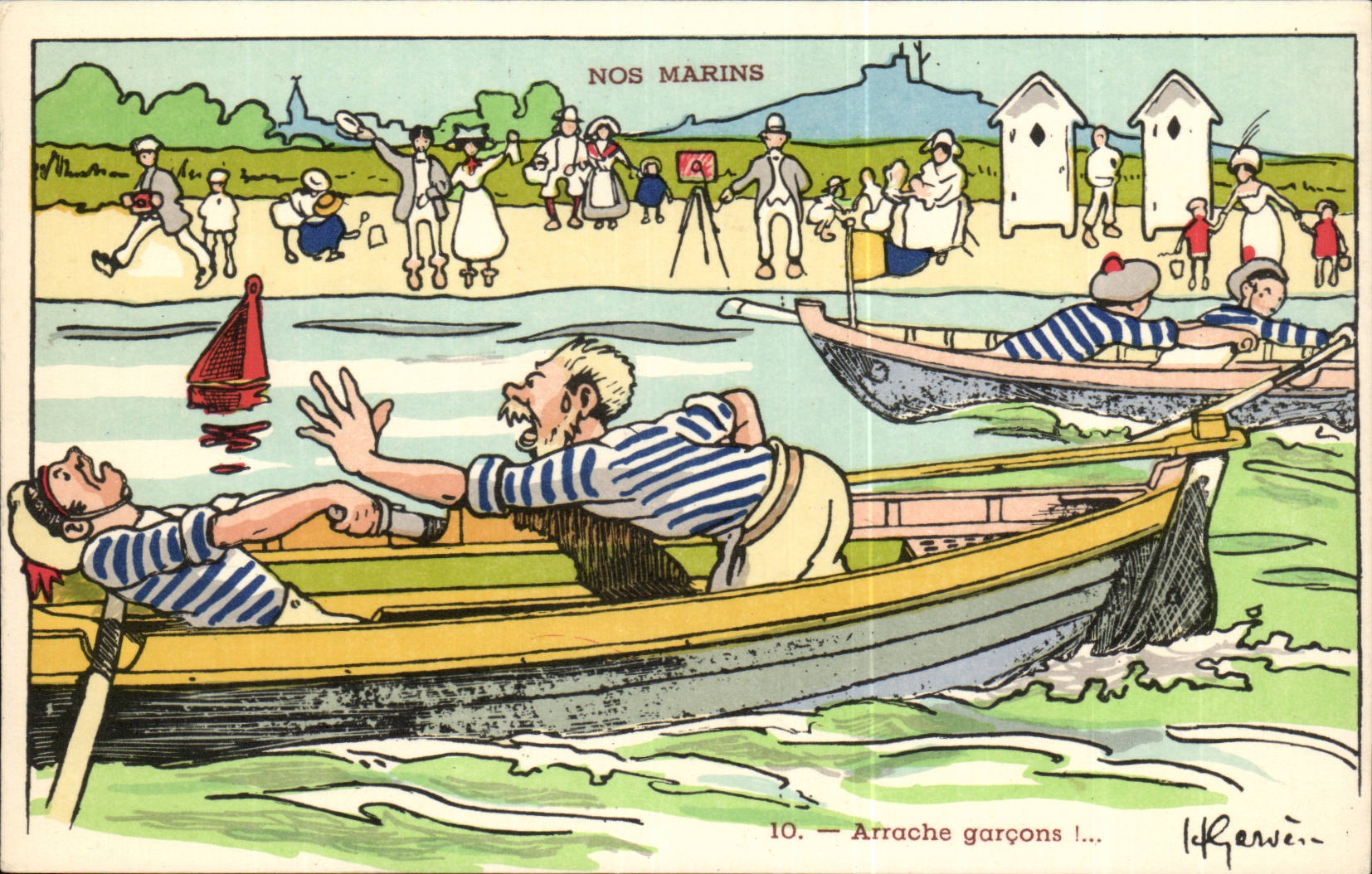 Our Sailors Tears off boys--boat-CPA Gervese Illustrator