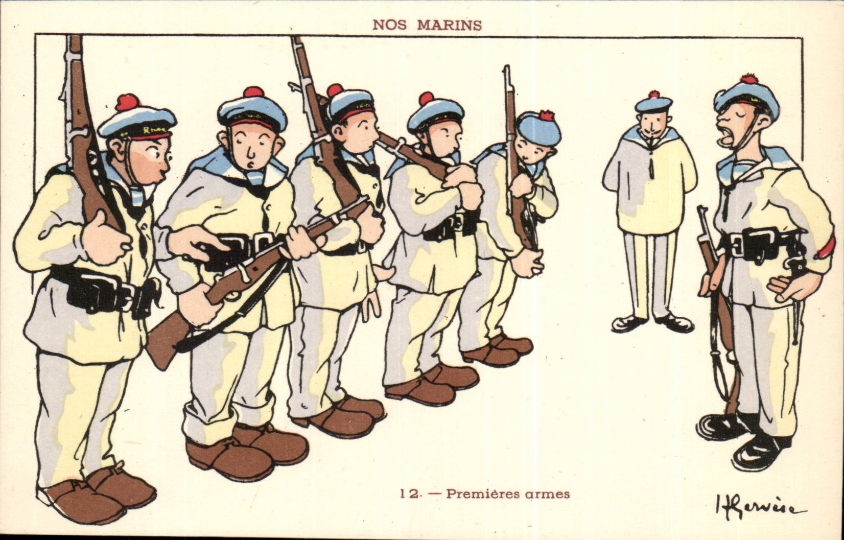 Our Sailors First weapons--boat-CPA Gervese Illustrator