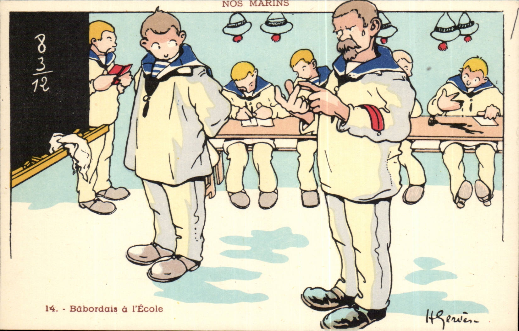 Our Babordais Sailors at the School --boat-CPA Gervese Illustrator