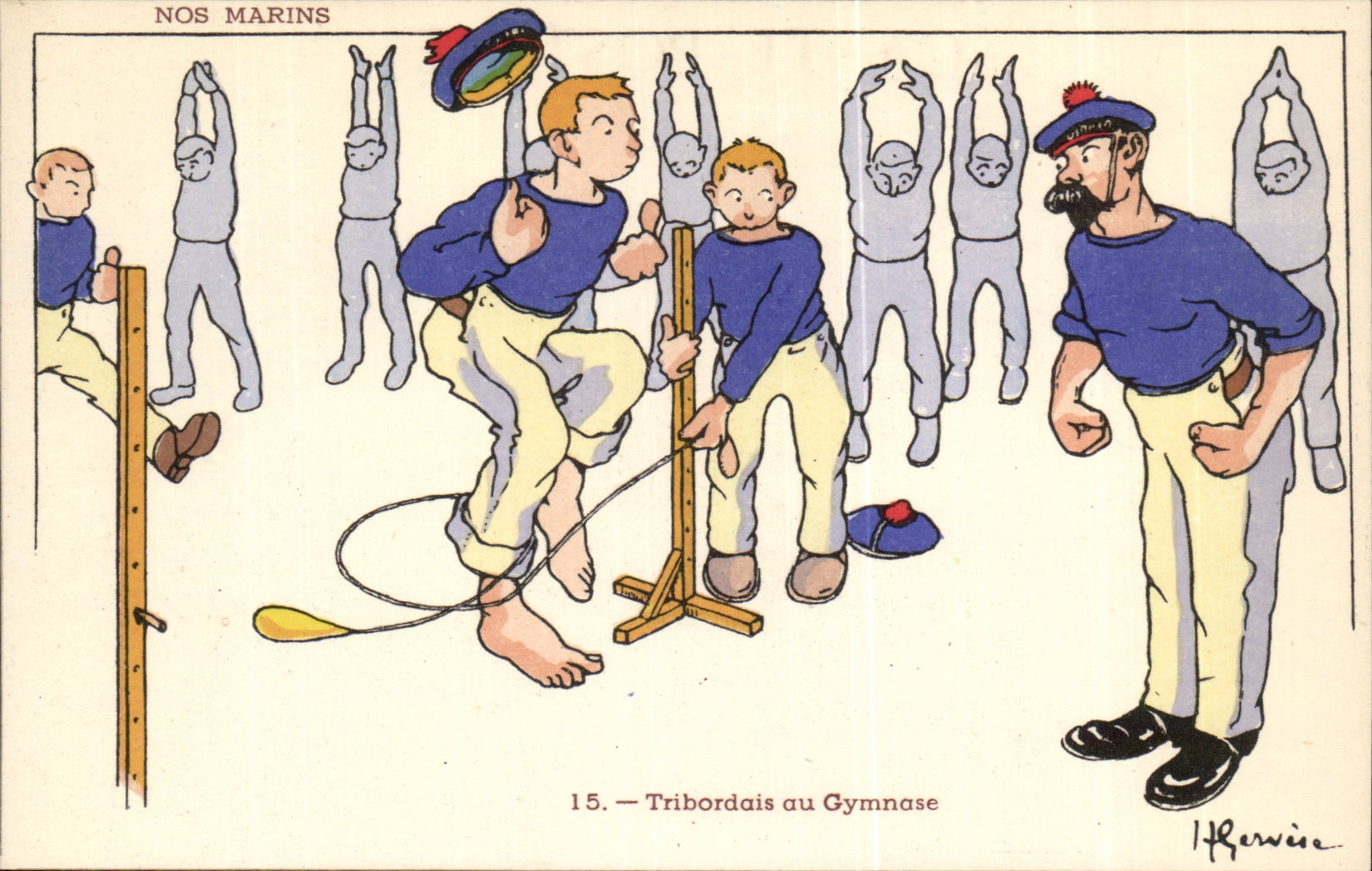 Our Tribordais Sailors with the Gymnasium --boat-CPA Gervese Illustrator