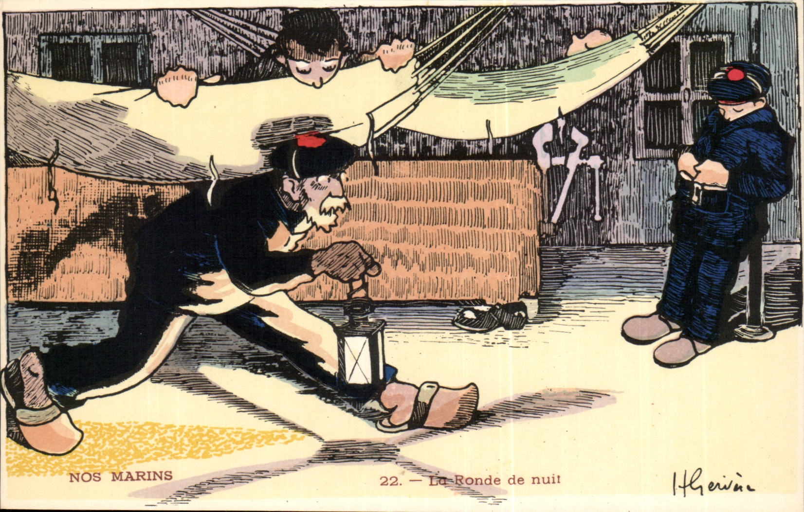 Our Sailors it Round of night-lantern-boat-CPA Gervese Illustrator