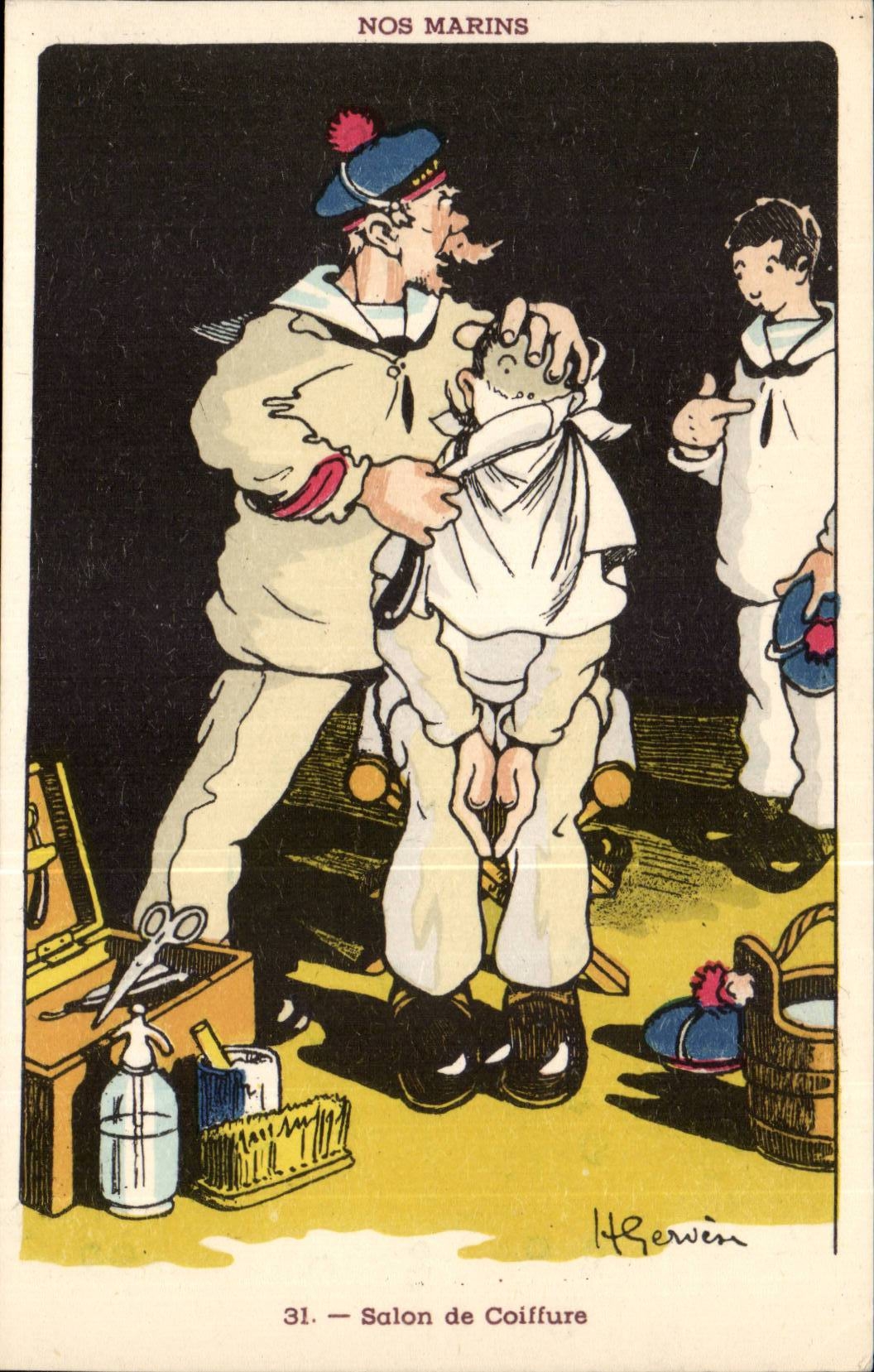 Our Sailors Stick of Hairstyle-boat-CPA Gervese Illustrator