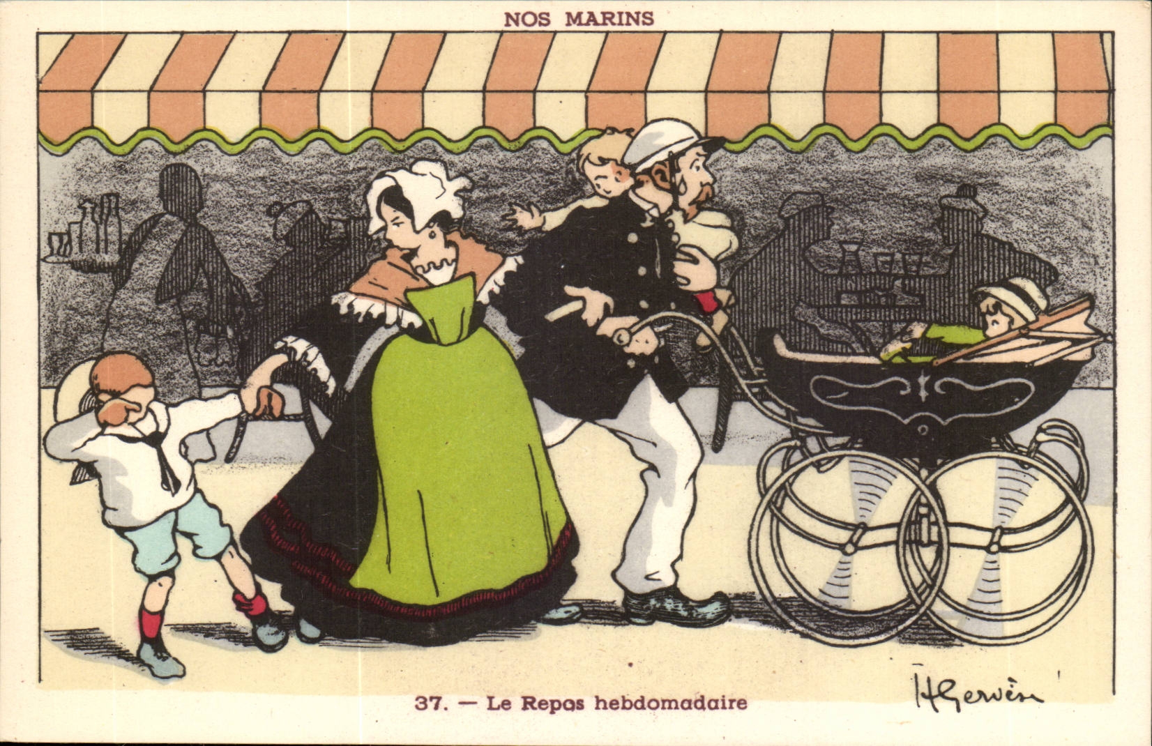 Our Sailors the Meal weekly magazine-child-pousette-boat-CPA Gervese Illustrator