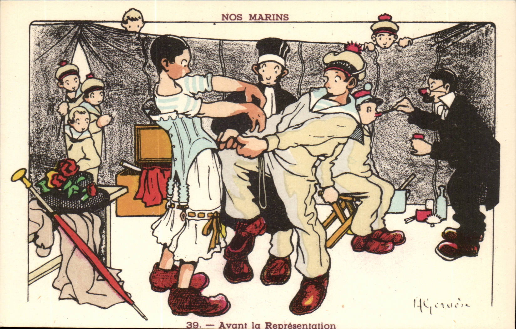 Our Sailors Before the Representation-boat-CPA Gervese Illustrator