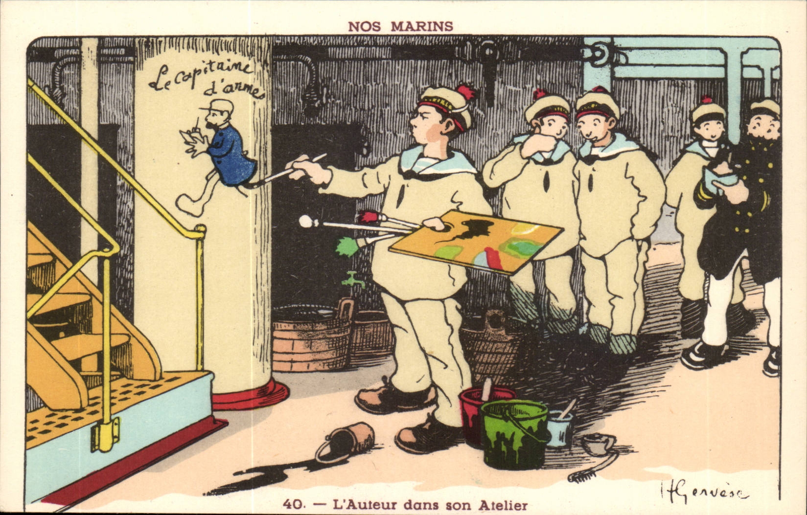 Our Sailors the Author in his Workshop-boat-CPA Gervese Illustrator