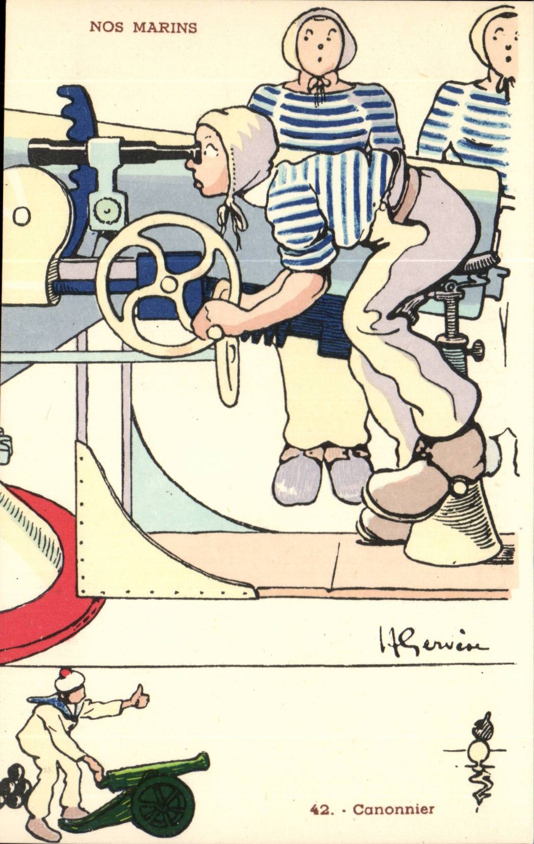 Our Sailors Gunner-boat-CPA Gervese Illustrator