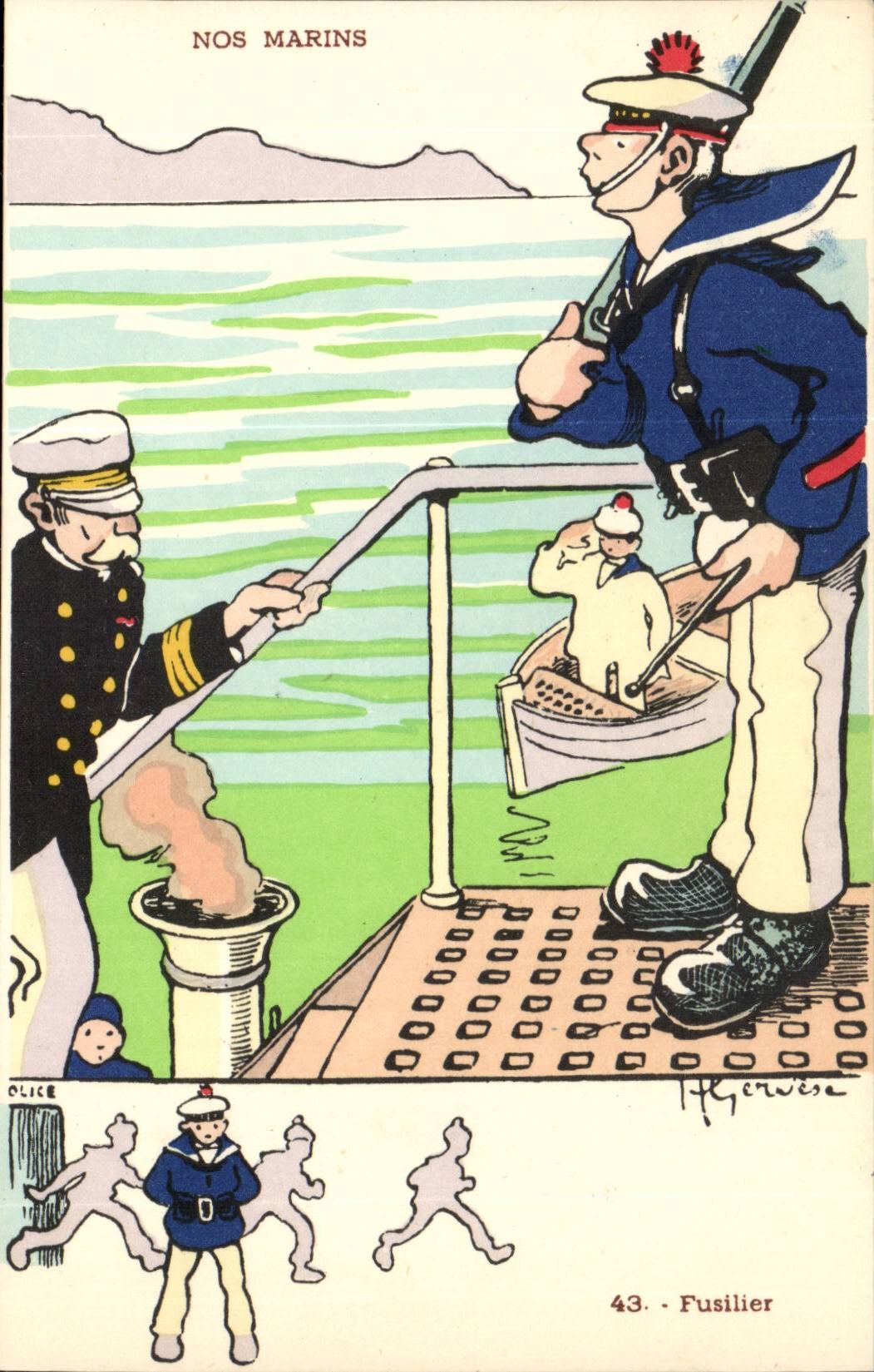 Our Sailors Fusilier-boat-CPA Gervese Illustrator