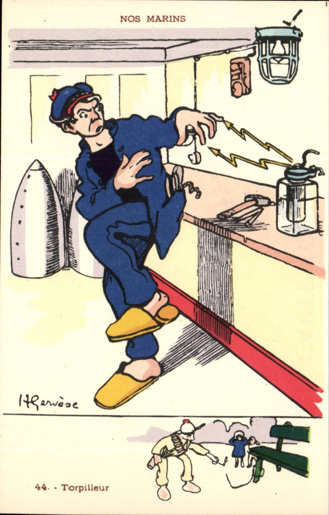 Our Sailors Destroyer-boat-CPA Gervese Illustrator