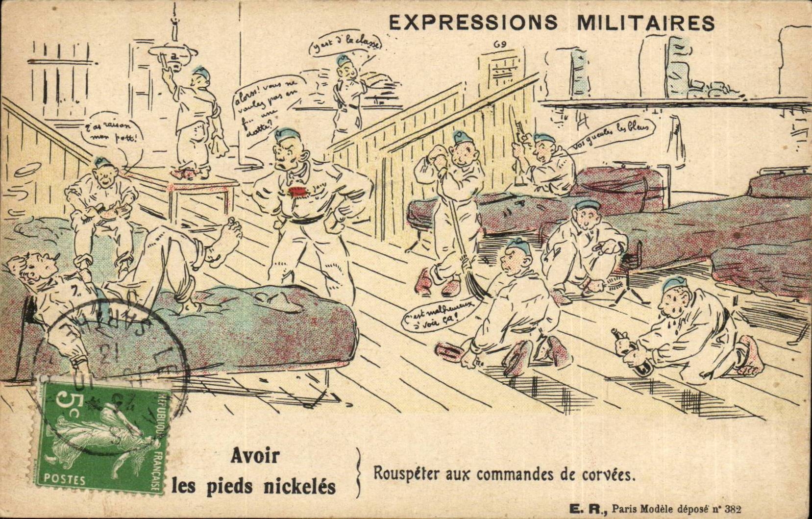 CPA Fantasy military Expressions To have the feet nickel Rouspeter with the orders of drudgeries (militaria)