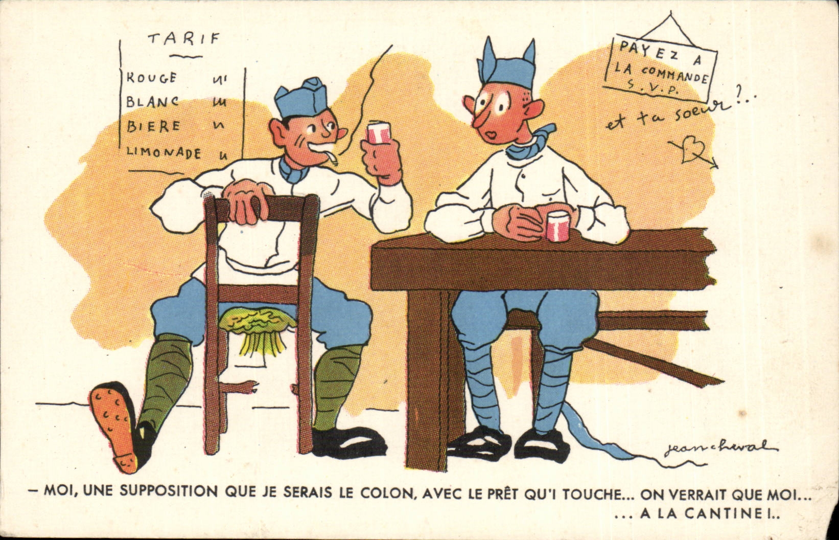 Fantasy - Military Fantasy CPA with the canteen Jean Horse Illustrator