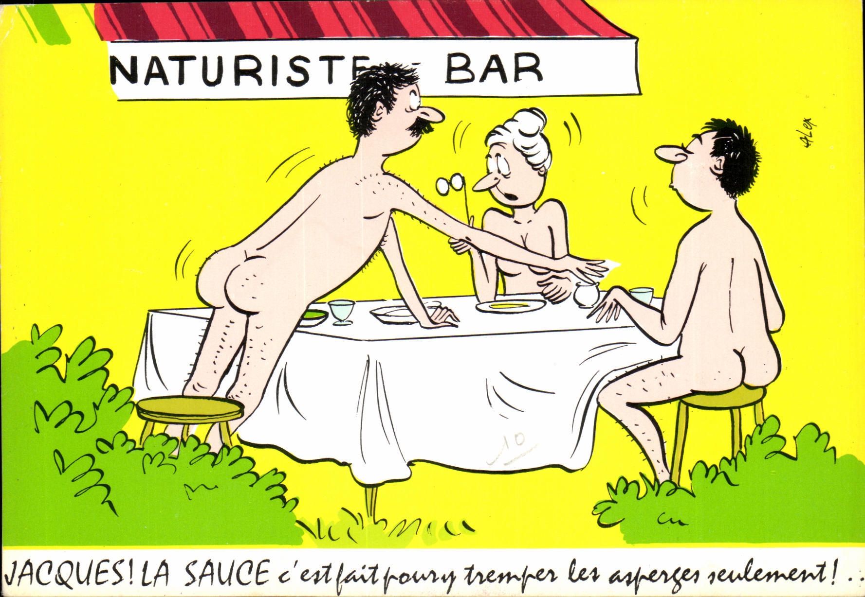 CPA Humour Club naturiste Jacques ! la sauce c'est fait pour tremper les asperges seulement Illustrateur Alexandre
