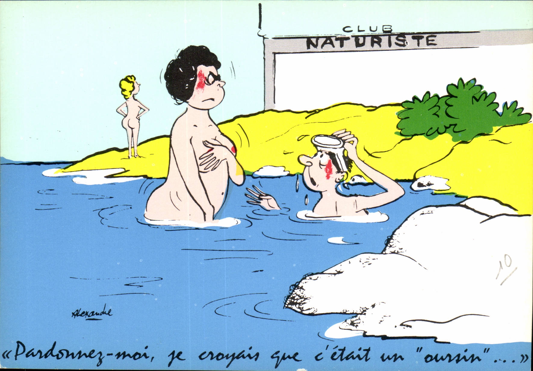 CPA Humour Club naturiste Ardonnez moi e croyais que c'etait un oursin illustrateur Alexandre