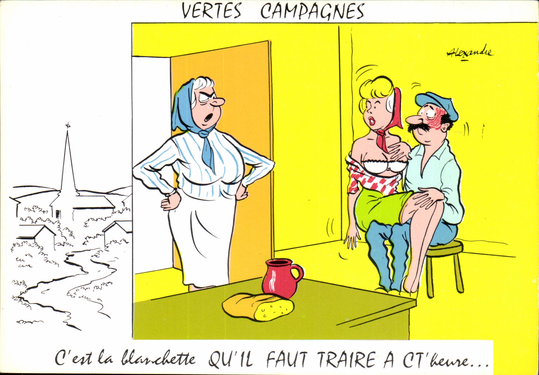 CPA Humour Vertes campagnes C'est la blanchette qu'il faut traire a ct'heure illustrateur Alexandre