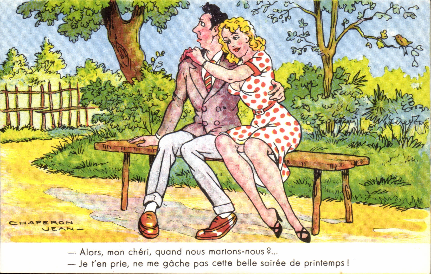 CPA Humour Alors mon cheri quand nous marions nous ? Je t'en prie illustrateur Jean Chaperon