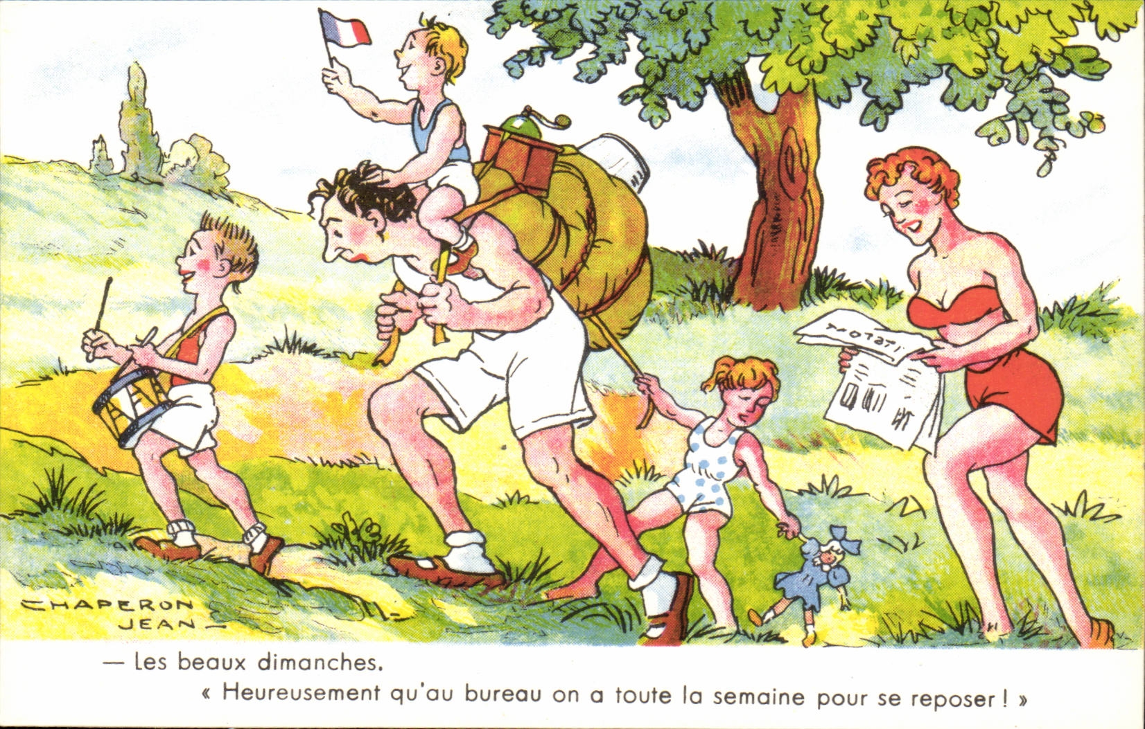 CPA Humour Les beaux dimanches Heureusement qu'au boulot on a toute la semaine pour se repose illustrateur Jean Chaperon