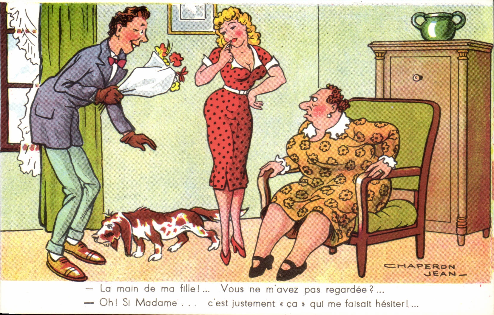 CPA la main de ma fille Vous ne m'avez pas regardee Chien Illustrateur Jean Chaperon Humour 