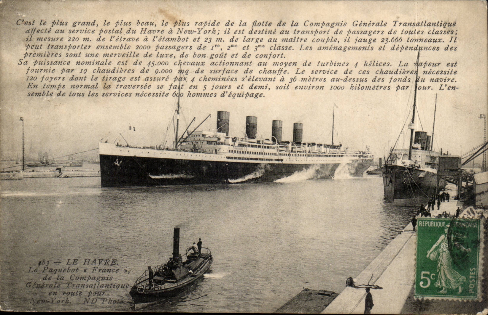 Le Havre CPA the steamer France of the Transatlantic general Co on the way for New York