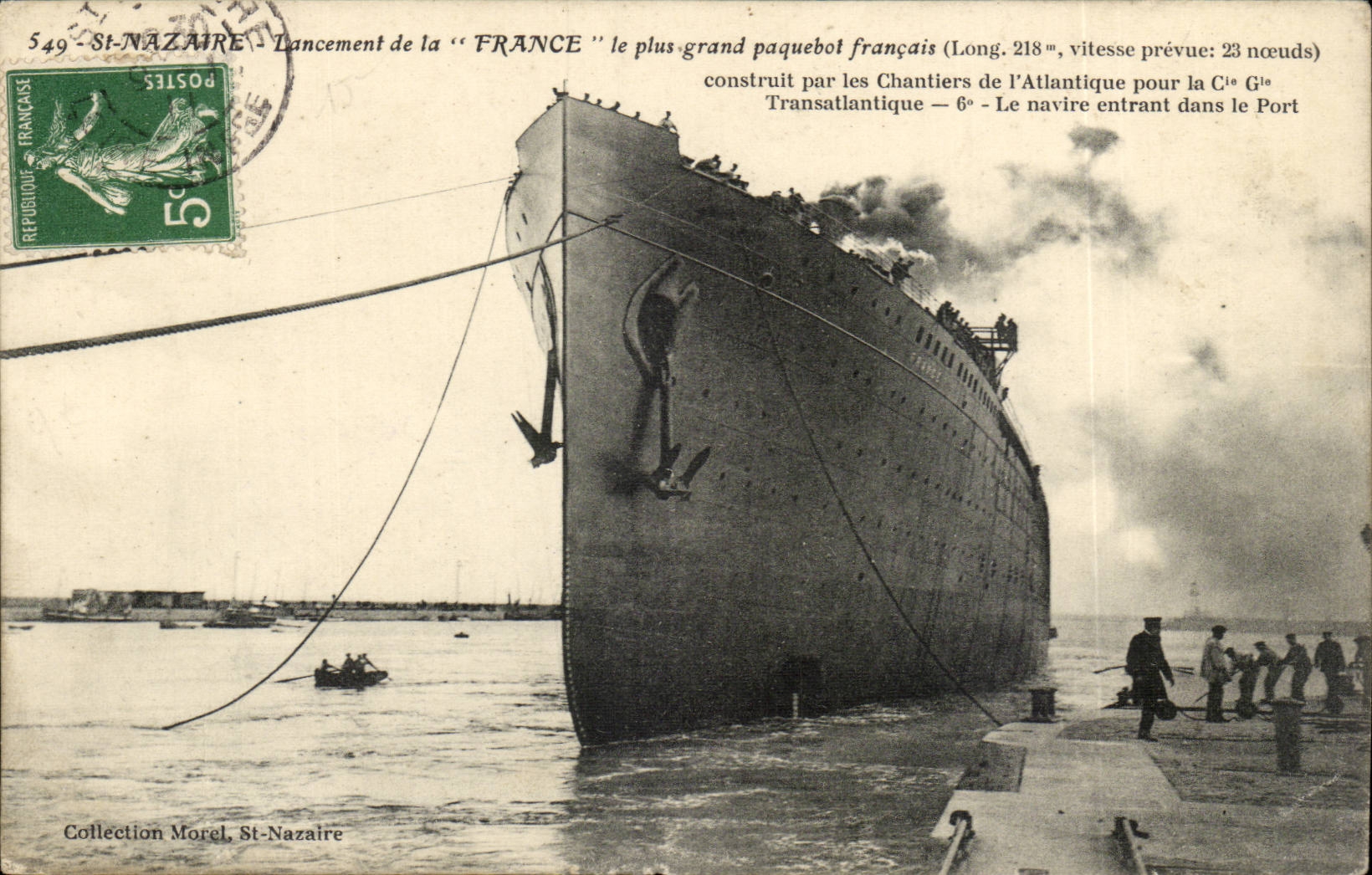 CPA Launching of France the largest French steamer