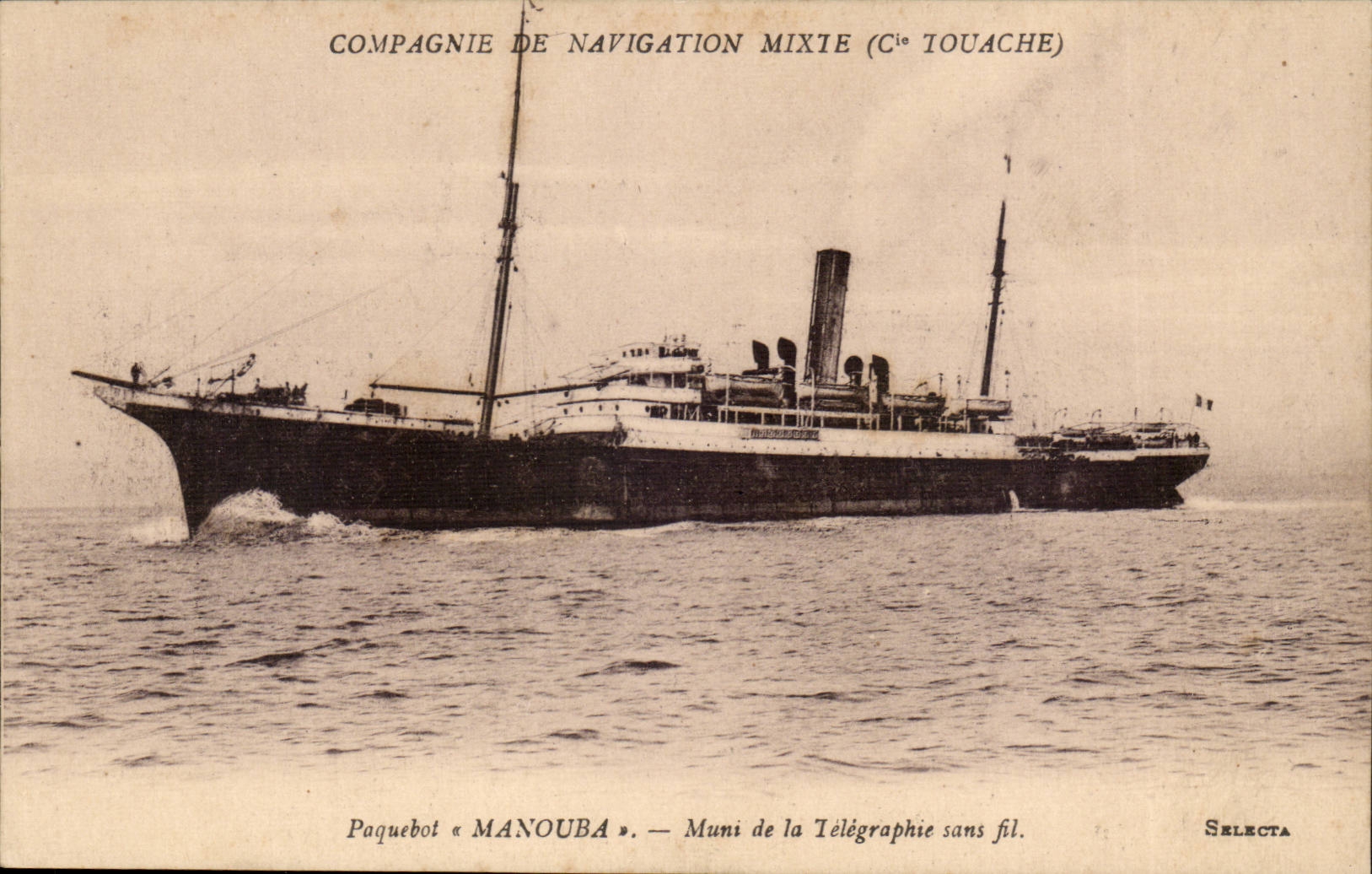 CPA Boat mixed Company of Navigation (Co Touache) Manouba Steamer Provided with the Wireless telegraphy