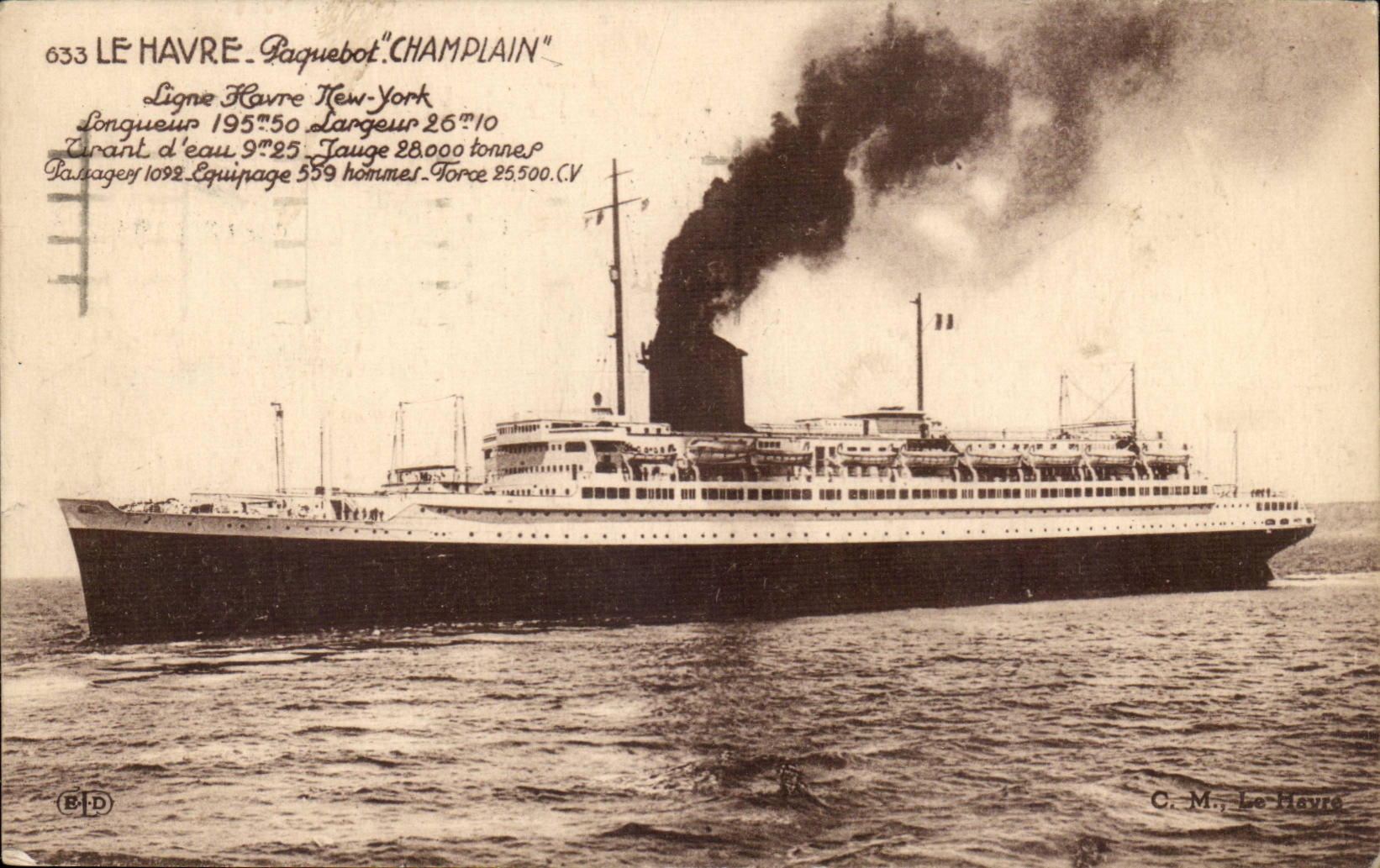 CPA Boat Le Havre Steamer Champlain Line New York Le Havre