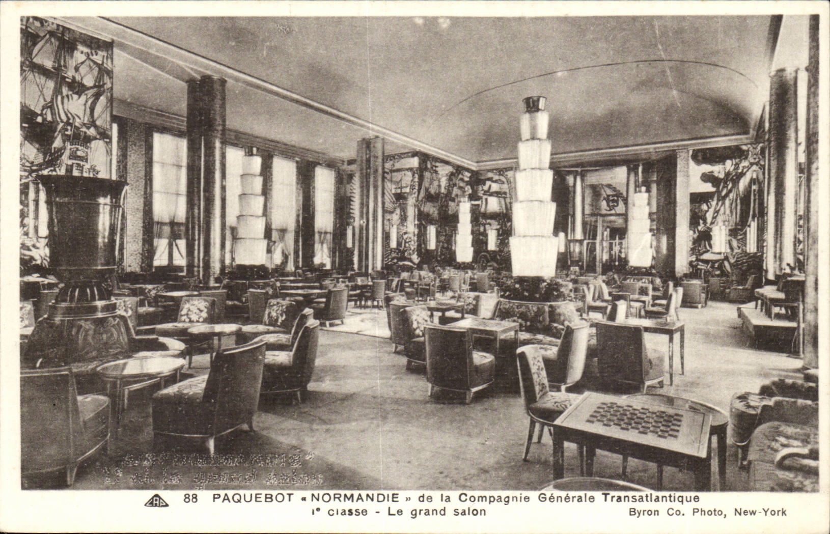 CPA Boat Steamer Transatlantic Normandy General Company 1st class the large living room