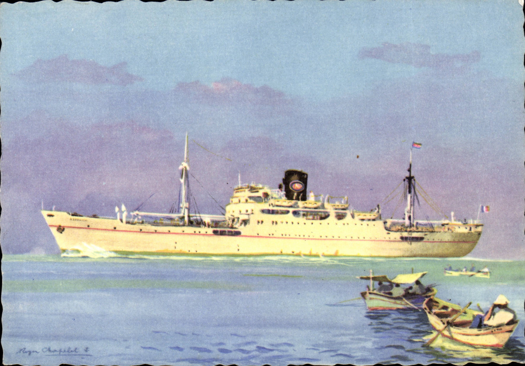 CPA Steamer Azemmour Company navigation Package Drawing of Roger chain Marseilles Port Vendres the Canaries Senegal