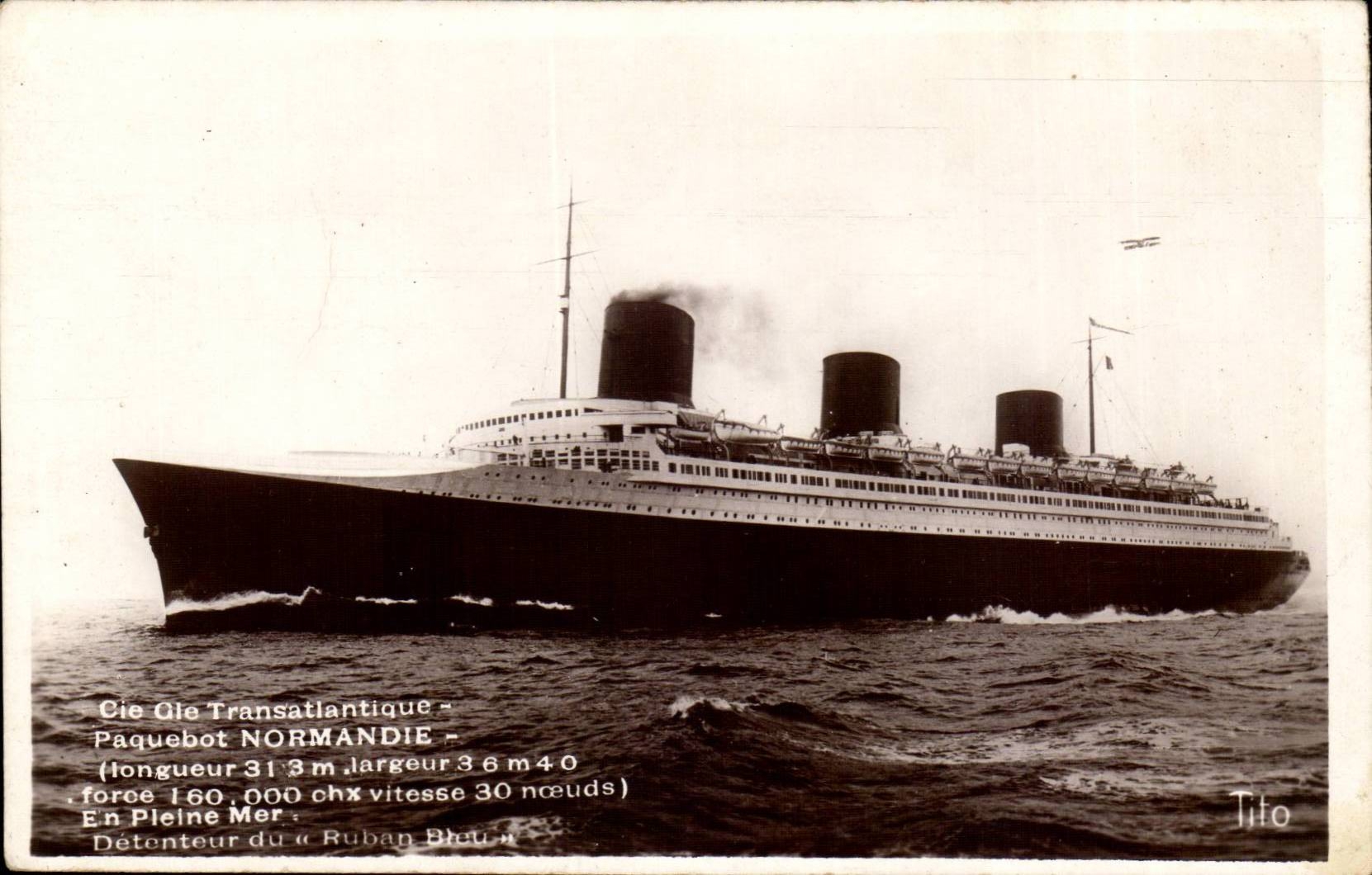 CPA Transatlantic Boat Co Gla Steamer Normandy Rubna Blue