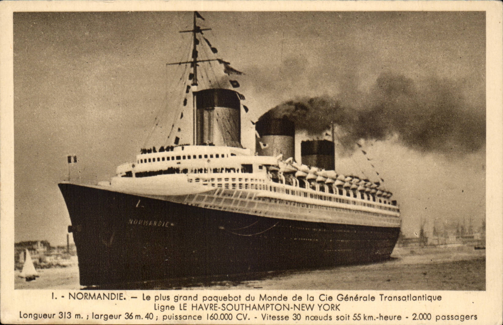 CPA Transatlantic Boat Co Gla Steamer Normandy Blue Ribbon Southampton New York