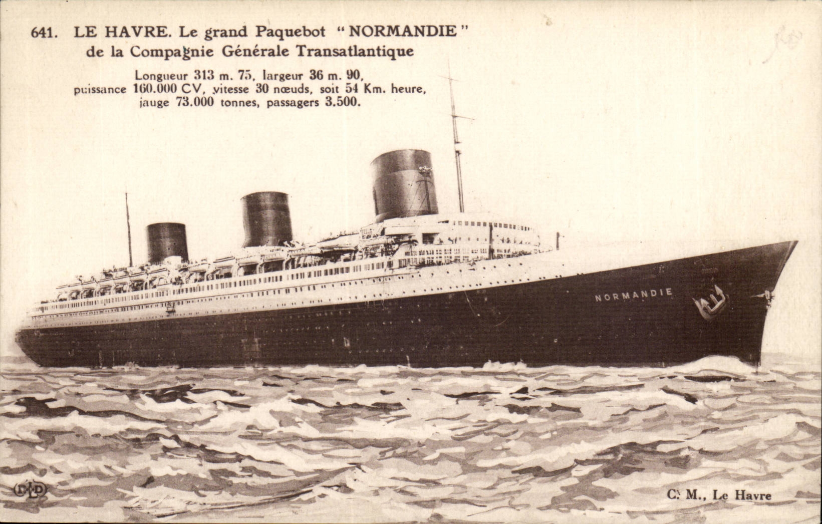 CPA Transatlantic Boat Co Gla Steamer Normandy Blue Ribbon Southampton New York