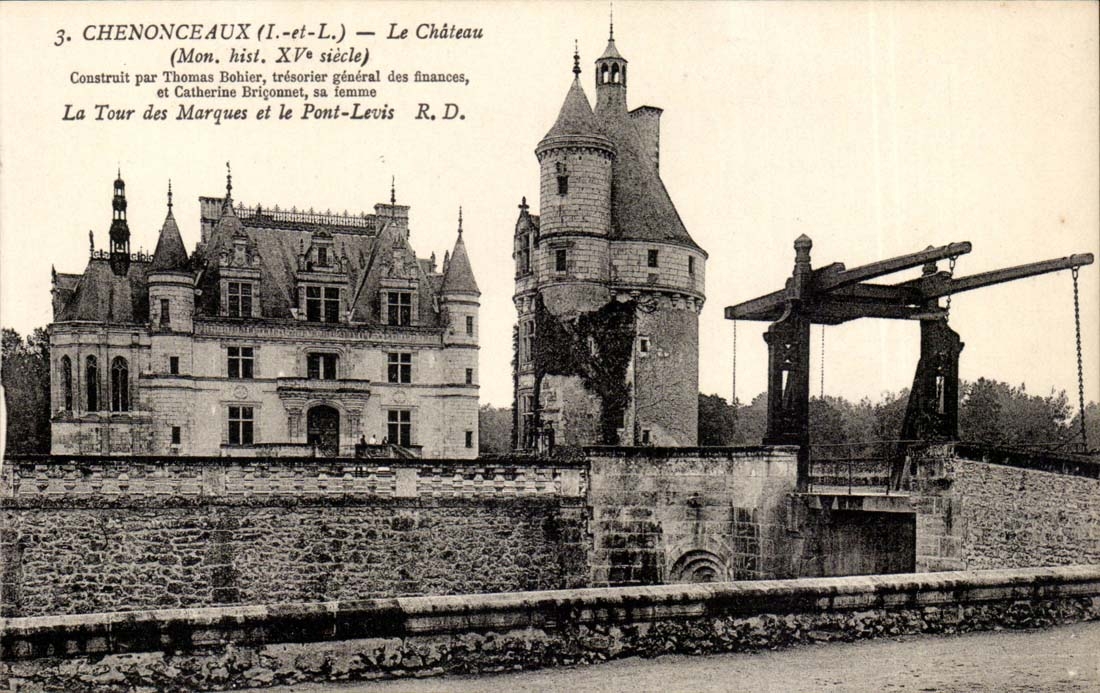Chenonceaux - Le Chateau La Tour des Marques et le Pont Levis - CPA
