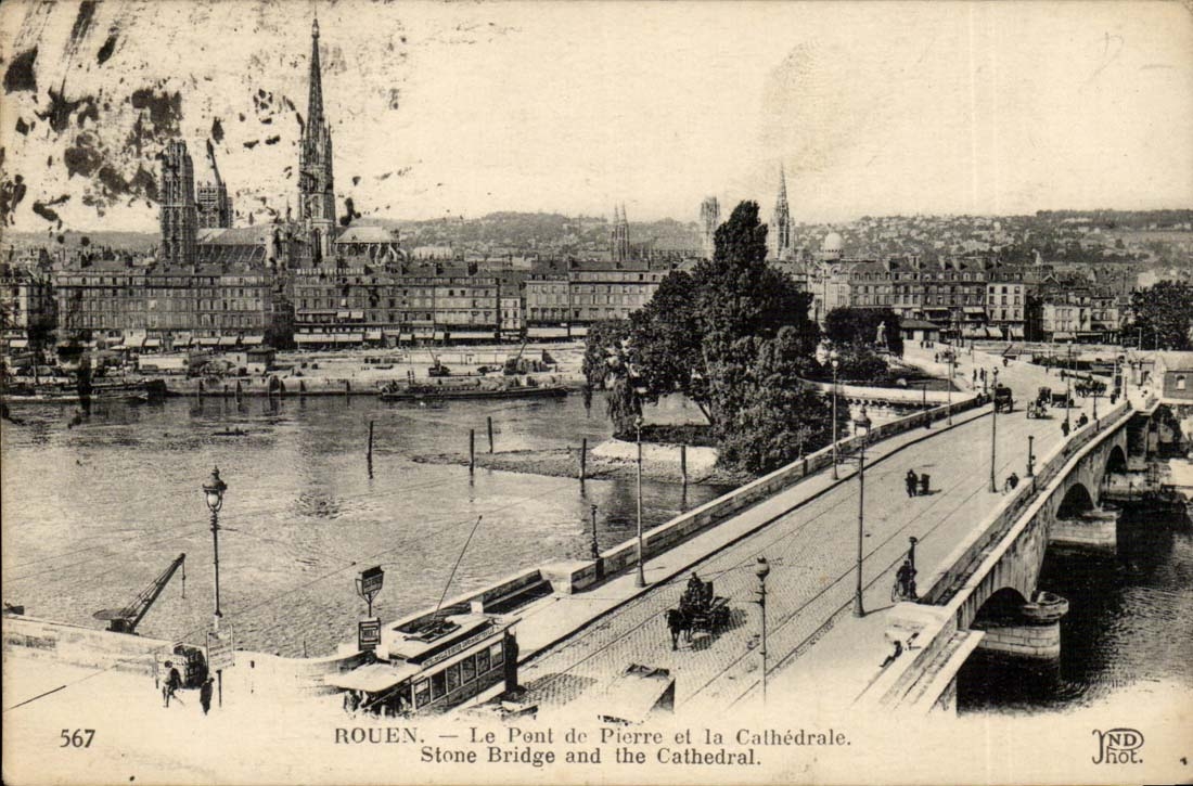Rouen - the Bridge of Pierre and the Cathedral - CPA