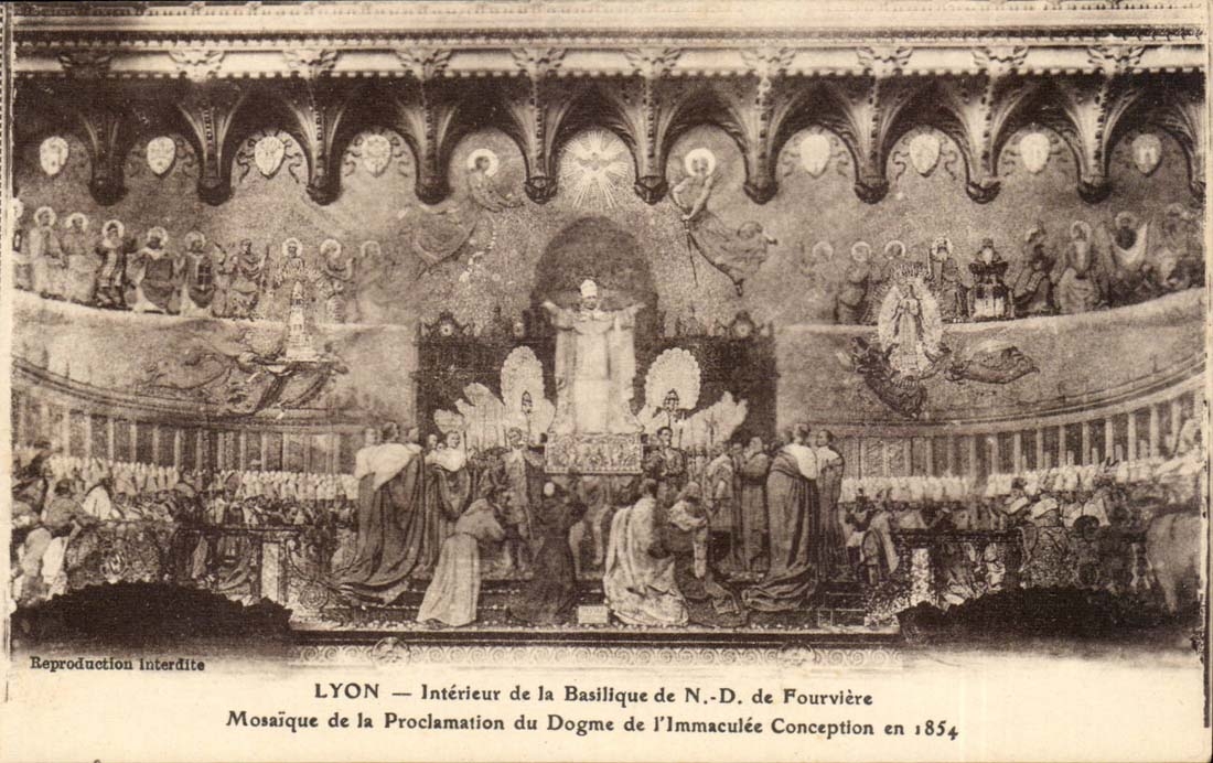 Lyon - Innenraum der Basilika unserer Dame von Fourviere - Mosaik der Proklamation von Dogmne - CPA