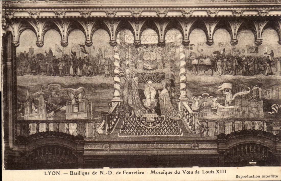 Lyon - Innenraum der Basilika von Notre Dame de Fourviere - Mosaik der Proklamation von Dogmne - CPA